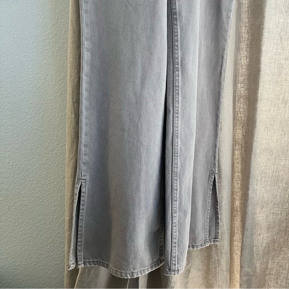 Zara Taupe Denim Flare Leg Split Hem Jumpsuit Overalls Coveralls Blogger Fav - Picture 7 of 13